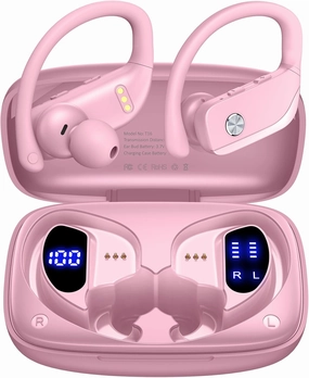 bmanl Wireless Earbuds Bluetooth Headphones 48hrs Play Back Sport Earphones with LED Display Over-Ear Buds with Earhooks Built-in Mic Headset for Workout Pink over-ear headphones,closed back headphones,wireless studio cans,