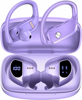 bmanl Wireless Earbuds Bluetooth Headphones 48hrs Play Back Sport Earphones with LED Display Over-Ear Buds with Earhooks Built-in Mic Headset for Workout Purple over-ear headphones,closed back headphones,wireless studio cans,