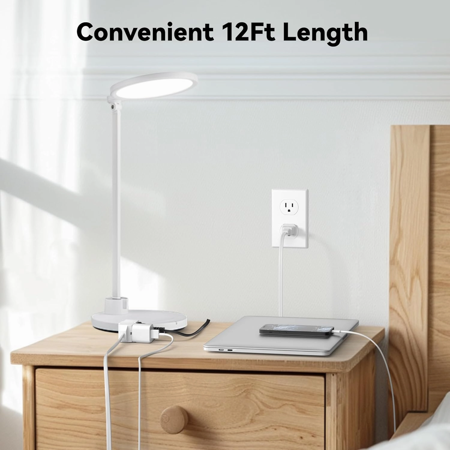 BN-LINK 2 Pack 12ft Indoor Extension Cord, 3 Outlet, 16/2 SPT-2, White, 2-Prong Polarized Plug, Household Power Cord for Home, Office & Holiday Decorations