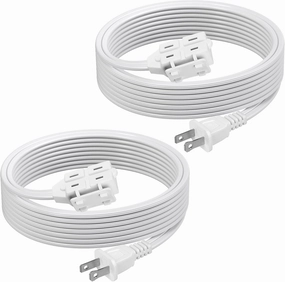 BN-LINK 2 Pack 12ft Indoor Extension Cord, 3 Outlet, 16/2 SPT-2, White, 2-Prong Polarized Plug, Household Power Cord for Home, Office & Holiday Decorations power cord,hi-fi power cable,AC power lead,