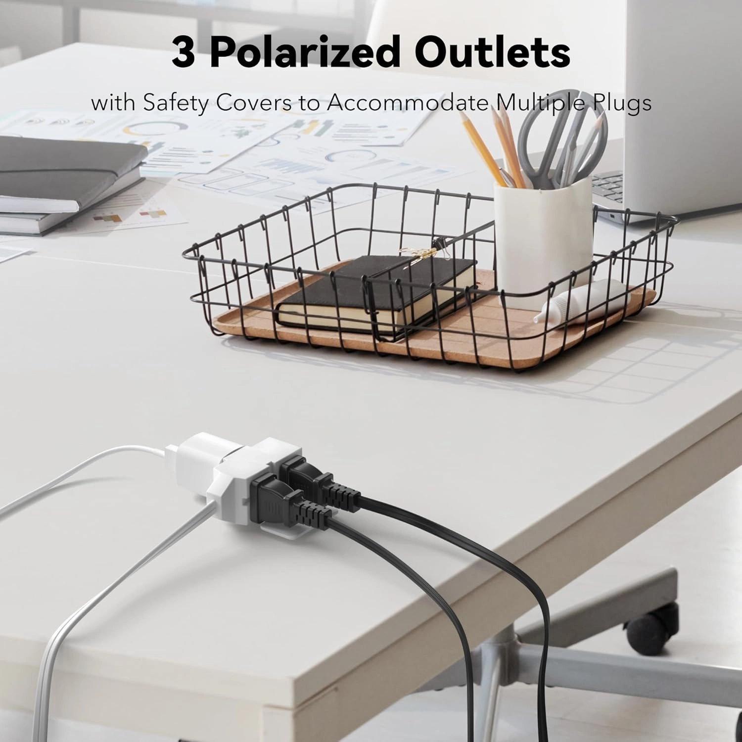 BN-LINK 2 Pack 12ft Indoor Extension Cord, 3 Outlet, 16/2 SPT-2, White, 2-Prong Polarized Plug, Household Power Cord for Home, Office & Holiday Decorations