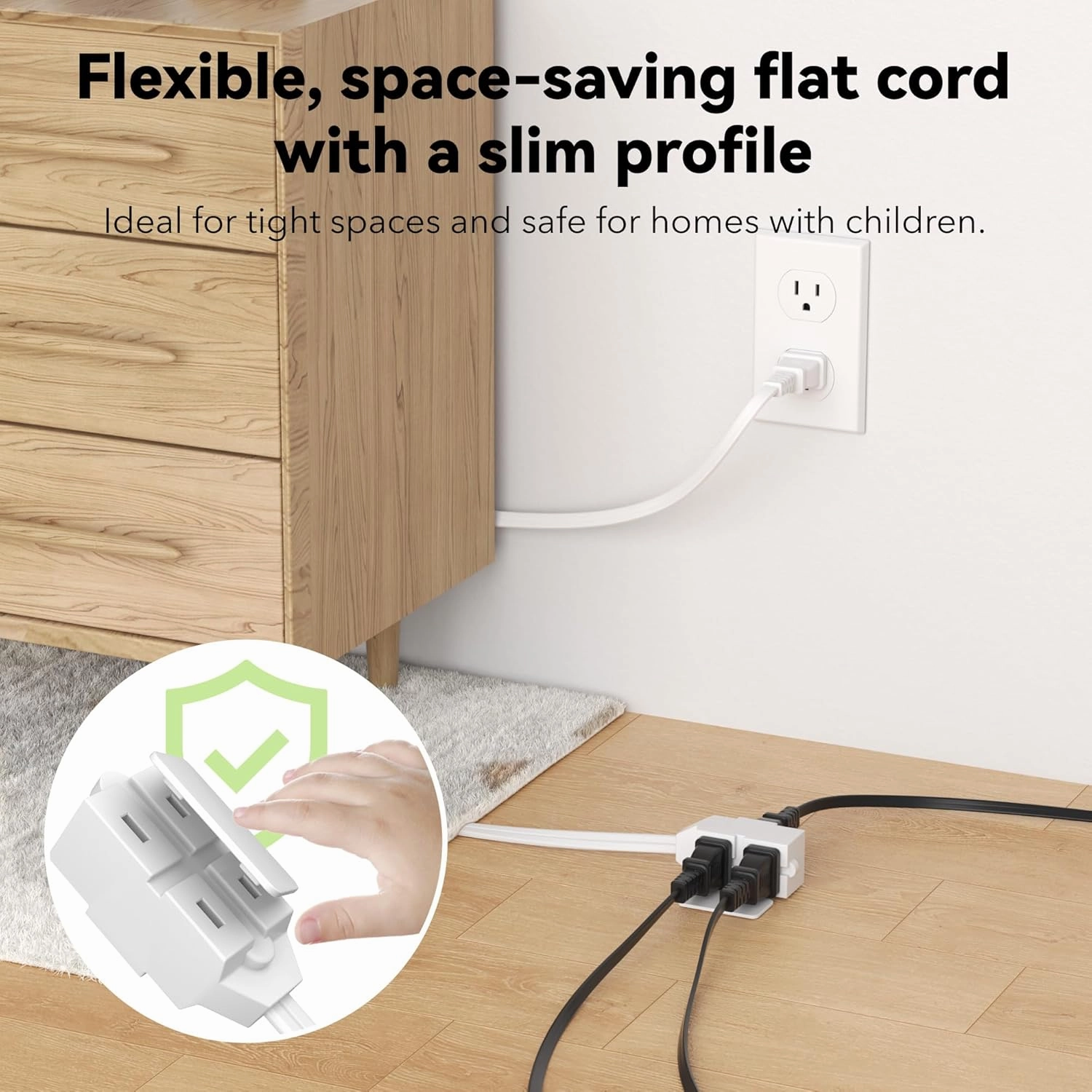 BN-LINK 2 Pack 12ft Indoor Extension Cord, 3 Outlet, 16/2 SPT-2, White, 2-Prong Polarized Plug, Household Power Cord for Home, Office & Holiday Decorations