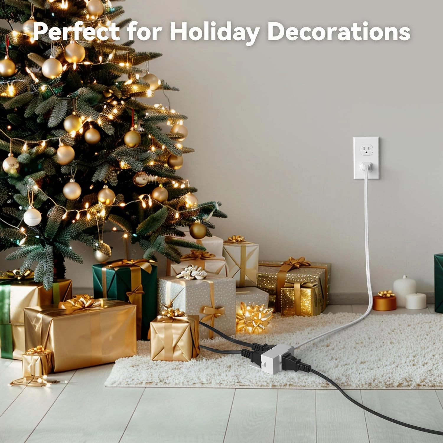 BN-LINK 2 Pack 12ft Indoor Extension Cord, 3 Outlet, 16/2 SPT-2, White, 2-Prong Polarized Plug, Household Power Cord for Home, Office & Holiday Decorations