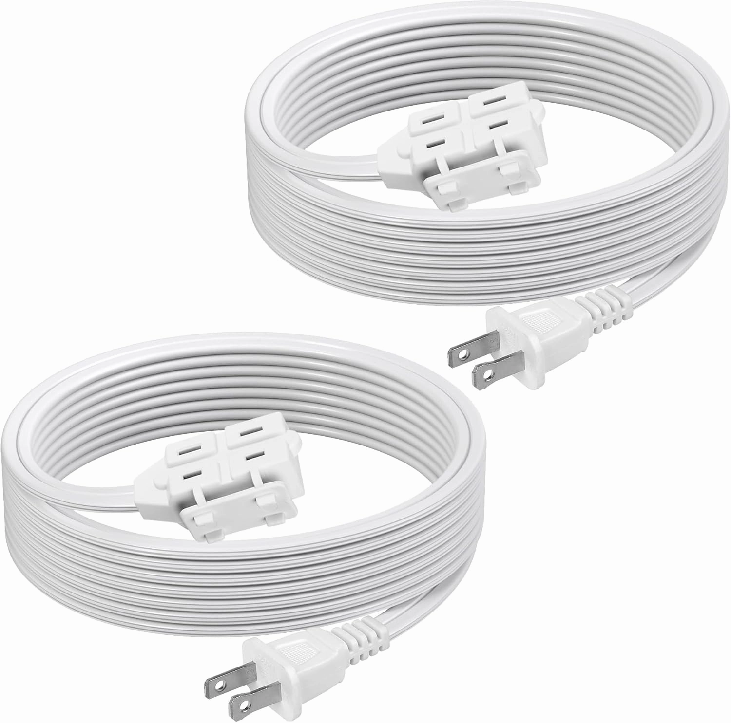 BN-LINK 2 Pack 12ft Indoor Extension Cord, 3 Outlet, 16/2 SPT-2, White, 2-Prong Polarized Plug, Household Power Cord for Home, Office & Holiday Decorations power cord,hi-fi power cable,AC power lead,