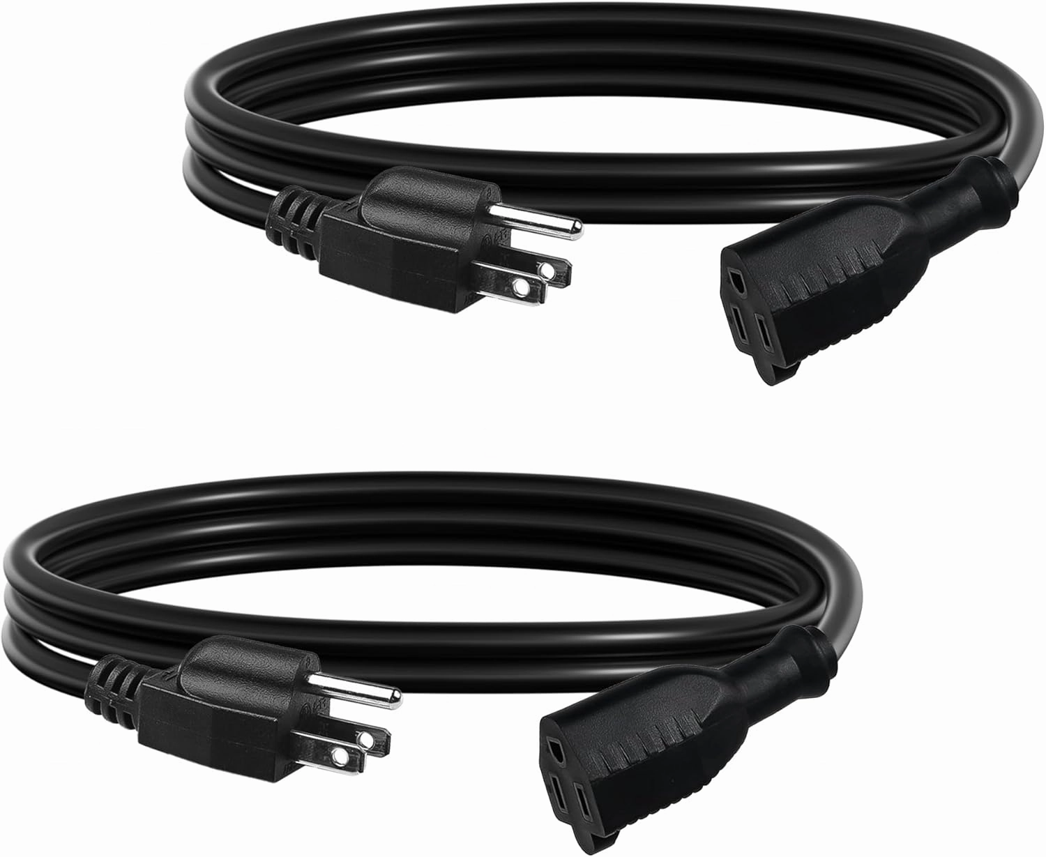 BN-LINK 6ft Indoor Outdoor Extension Cord 16/3 SJTW, 2 Pack, Black, 3-Prong, Weather Resistant & Flame Retardant, for Indoor, Garden, Landscaping & Holiday Decorations, ETL power cord,hi-fi power cable,AC power lead,