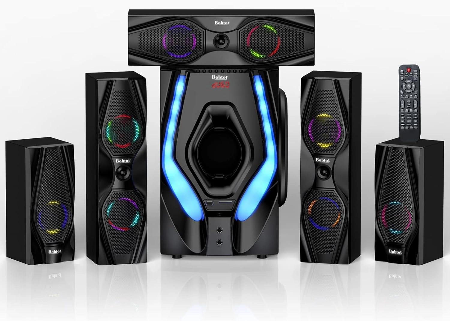Bobtot Home Theater Systems Surround Sound Speakers - 1200 Watts 10 inch Subwoofer 5.1/2.1 Channel Audio Stereo System with HDMI ARC Optical Bluetooth Input for 4K TV Ultra HD AV DVD FM Radio USB surround sound system,cinema audio kit,5.1 surround package,