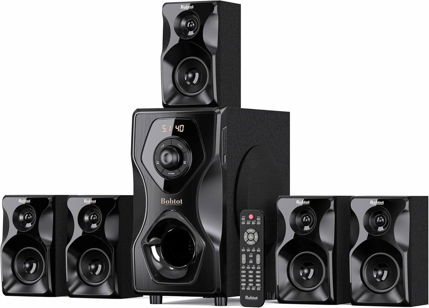 Bobtot Surround Sound Speakers Home Theater Systems - 700 Watts Peak Power 5.1/2.1Wired Stereo Speaker System 5.25" Subwoofer Strong Bass with Bluetooth HDMI ARC Optical Input surround sound system,cinema audio kit,5.1 surround package,