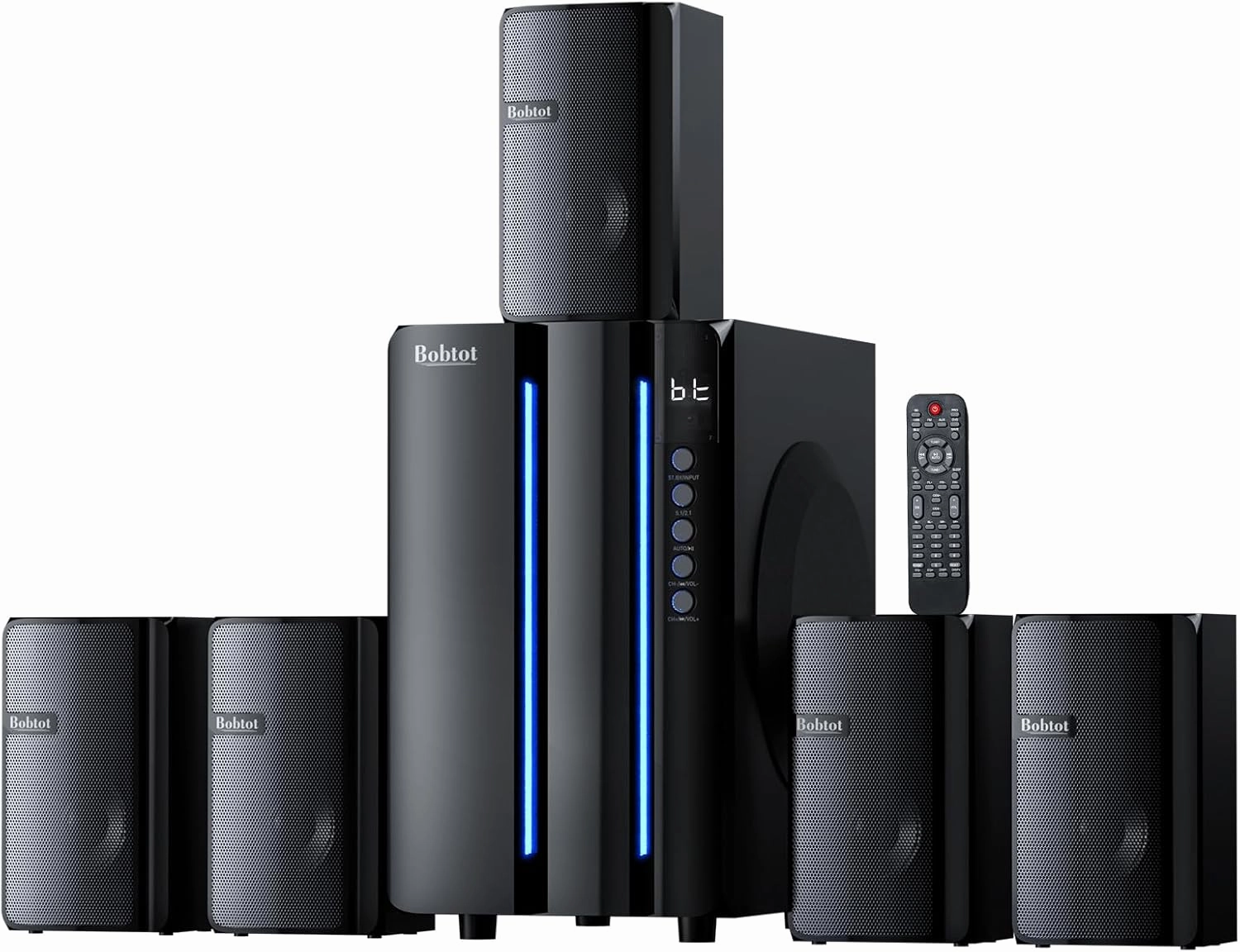 Bobtot Surround Sound Systems Home Theater System - 800 Watts Peak Power 6.5" Subwoofer 5.1/2.1 Wired Stereo Speakers Strong Bass with HDMI ARC Optical AUX Bluetooth Input surround sound system,cinema audio kit,5.1 surround package,