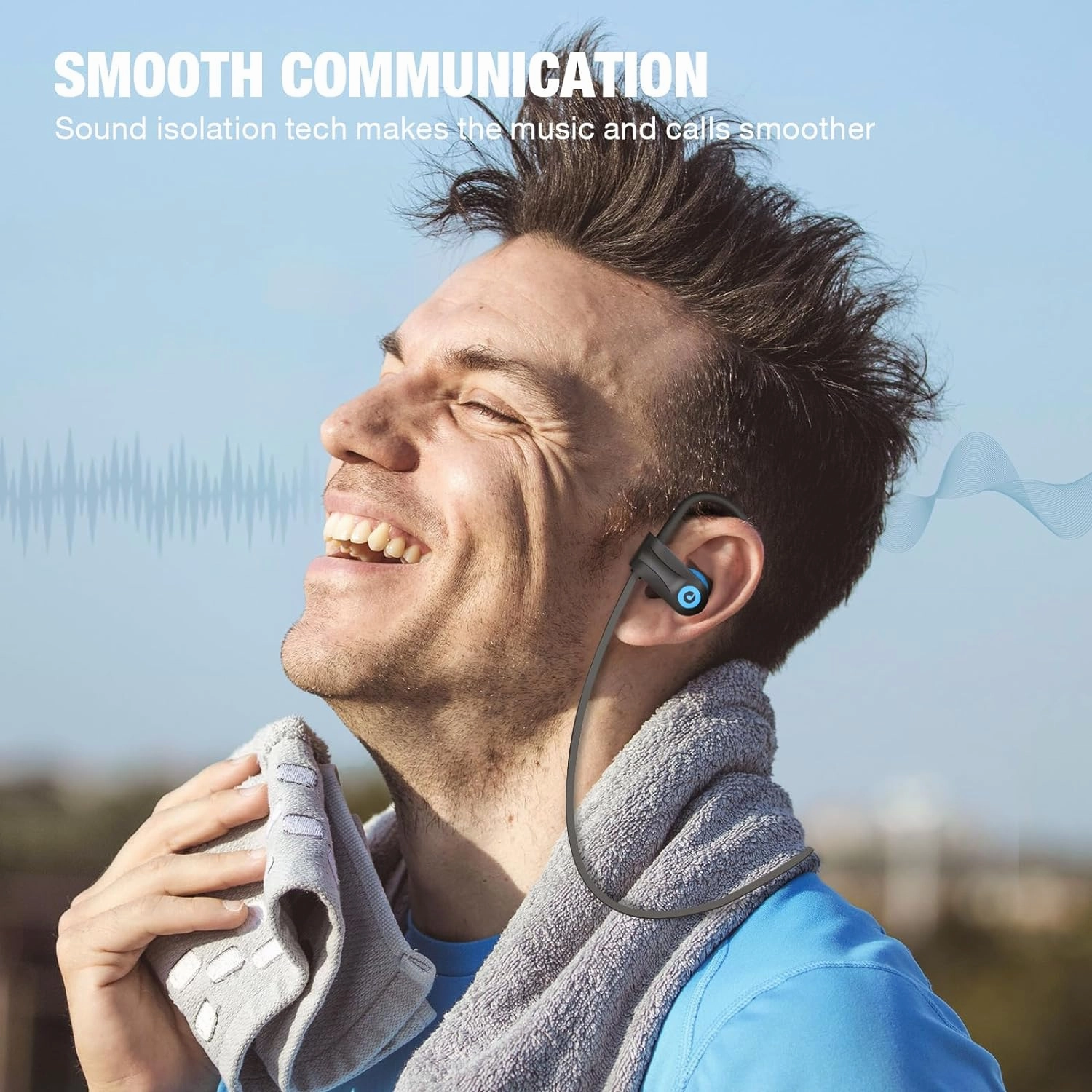 Boean Bluetooth Headphones, Bluetooth 5.3 Wireless Headphones with 16 Hours Playtime, Stereo Bass IPX7 Waterproof Over Ear Earphones for Workout and Sports Running