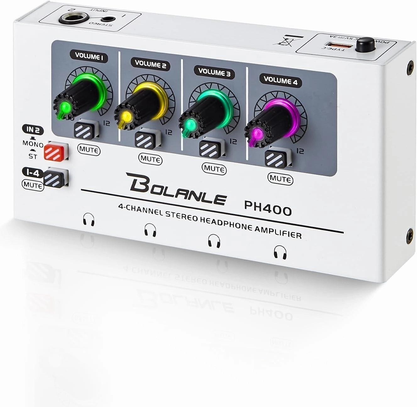 Bolanle PH400 4-Channel Headphone Amp with 8 Output Ports, 3.5mm & 6.35mm Jacks, Mono/Stereo Switch, 7 Color Breathing Light headphone amplifier,portable amp,desktop headphone amp,