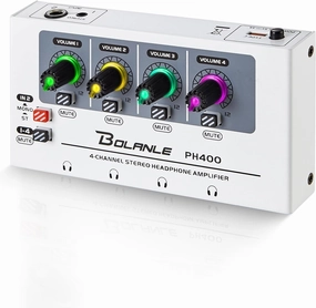Bolanle PH400 4-Channel Headphone Amp with 8 Output Ports, 3.5mm & 6.35mm Jacks, Mono/Stereo Switch, 7 Color Breathing Light headphone amplifier,portable amp,desktop headphone amp,