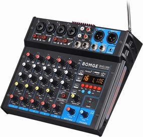 BOMGE 6 Channel dj powered audio sound mixer amplifier,100 W Stereo Speaker Home Audio Receiver effects, 48V phantom Power, USB, Bluetooth for home theater system, Karaoke, Streaming mixer console,audio mixing desk,DJ console,