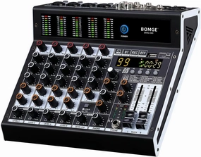 BOMGE Professional audio mixer 6 Channel Mixing Console with 99 DSP Effect, 48V Phantom, Bluetooth,USB Interface.2 AUX.FX Processor for studio recording & Live Performances mixer console,audio mixing desk,DJ console,