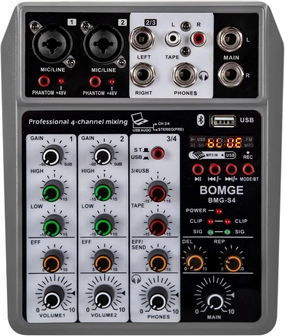 BOMGE Professional Audio Mixer, Sound Board Mixing Console with 4 Channel Digital USB Bluetooth Echo Delay Effect, Input 48V Phantom Power Stereo DJ Mixers for Recording, Live Streaming, Podcasting mixer console,audio mixing desk,DJ console,