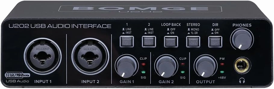 BOMGE U202 USB Audio Interface with Mic Preamplifier XLR/TSR/TS Ports,48V,32-Bit/192kHz Resolution fro computer recording,Streaming,Podcasting audio interface,USB interface,music recording input,