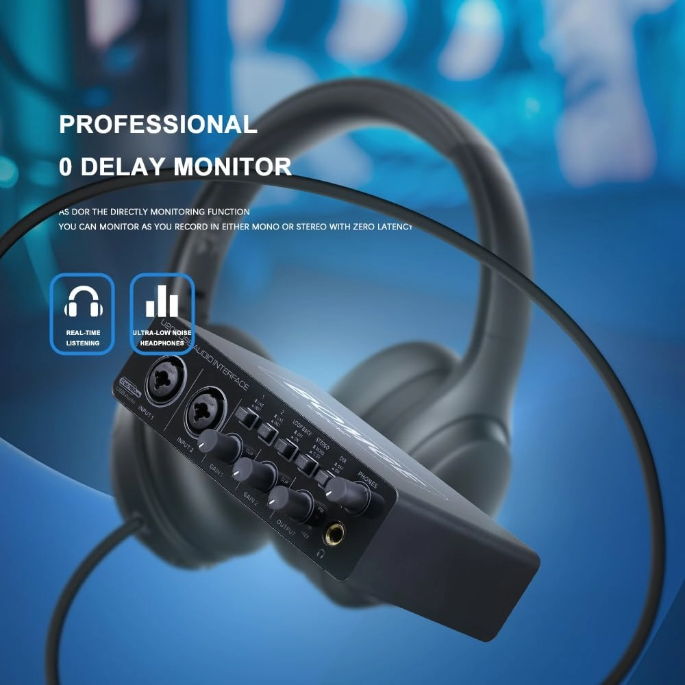 BOMGE U202 USB Audio Interface with Mic Preamplifier XLR/TSR/TS Ports,48V,32-Bit/192kHz Resolution fro computer recording,Streaming,Podcasting