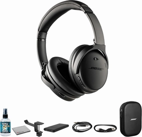 Bose QuietComfort Wireless Over-Ear Active Noise Canceling Headphones (884367-0100) Bundle Including: Goby Labs Headphone Cleaner, Fiber Cloth (Renewed) noise cancelling headphones,ANC headphones,travel headphones,