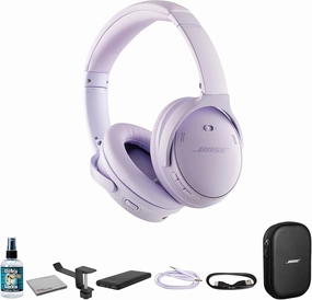 Bose QuietComfort Wireless Over-Ear Active Noise Canceling Headphones (884367-1200) Bundle Including: Goby Labs Headphone Cleaner, Fiber Cloth (Renewed) noise cancelling headphones,ANC headphones,travel headphones,