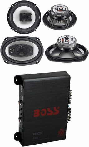Boss 2 R63 Riot 6.5 Inch 300W 3 Way Car Speaker & 2 R94 6x9 Inch 500W 4 Way Car Audio Speakers & R1004 400W 4-Channel RIOT Car Audio Power Amplifier power amplifier,stereo amp,hi-fi power amp,