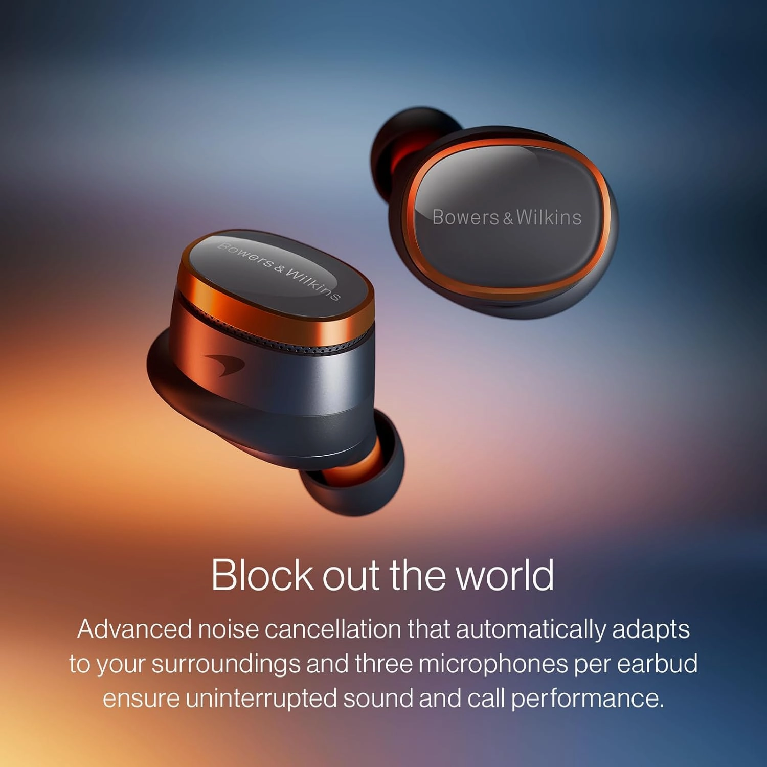 Bowers & Wilkins Pi8 McLaren Edition Wireless Earbuds, in-Ear Bluetooth Earphones with Qualcomm Chipset & aptX Lossless, Active Noise Cancelling Earbuds, 3 Built-in Mics, 15-Min Quick Charging
