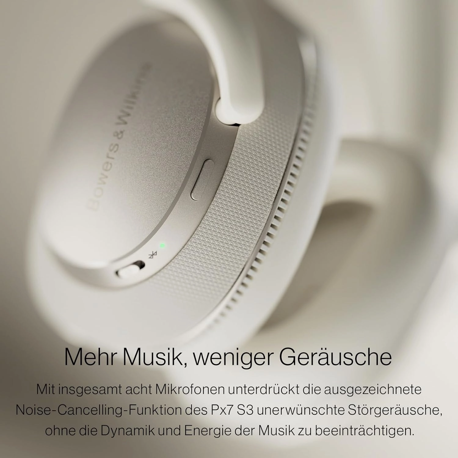 Bowers & Wilkins Px7 S3 Over-Ear Headphones, High-Resolution Sound, Comfortable Fit, Bluetooth, Active Noise Cancelling & Transparency Mode, 30-Hour Playtime, Quick Charge Support, Canvas White