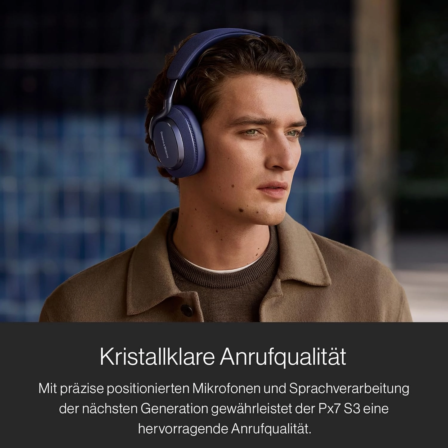 Bowers & Wilkins Px7 S3 Over-Ear Headphones, High-Resolution Sound, Comfortable Fit, Bluetooth, Active Noise Cancelling & Transparency Mode, 30-Hour Playtime, Quick Charge Support, Indigo Blue