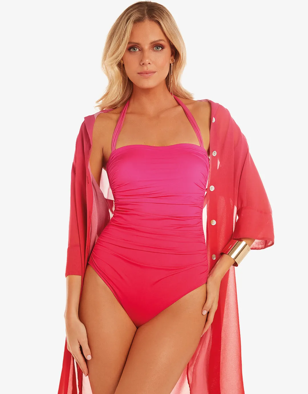 Brasil Bandeau Swimsuit - Flower Pink