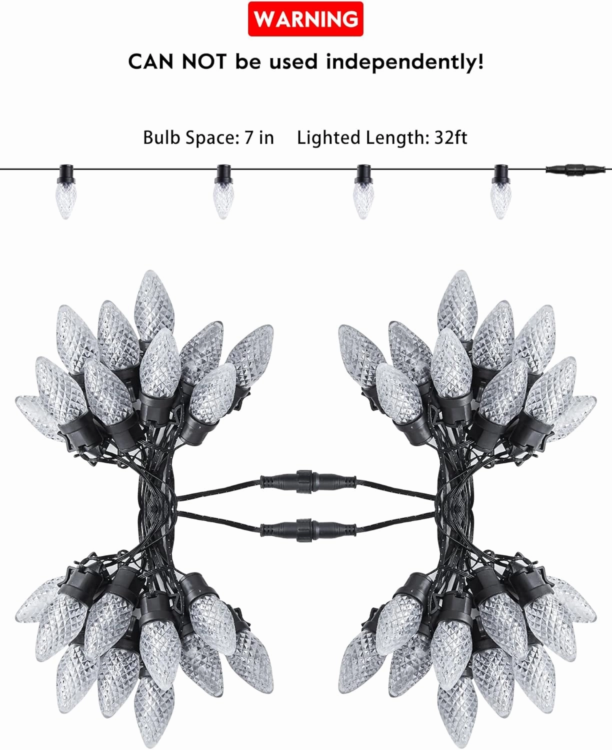 Brightown Accessory C9 LED Christmas Lights, 16Ft Outdoor String Lights with 25 LED Strawberry Plastic Bulbs, Without Plug, Extension Cord, 2 Pack