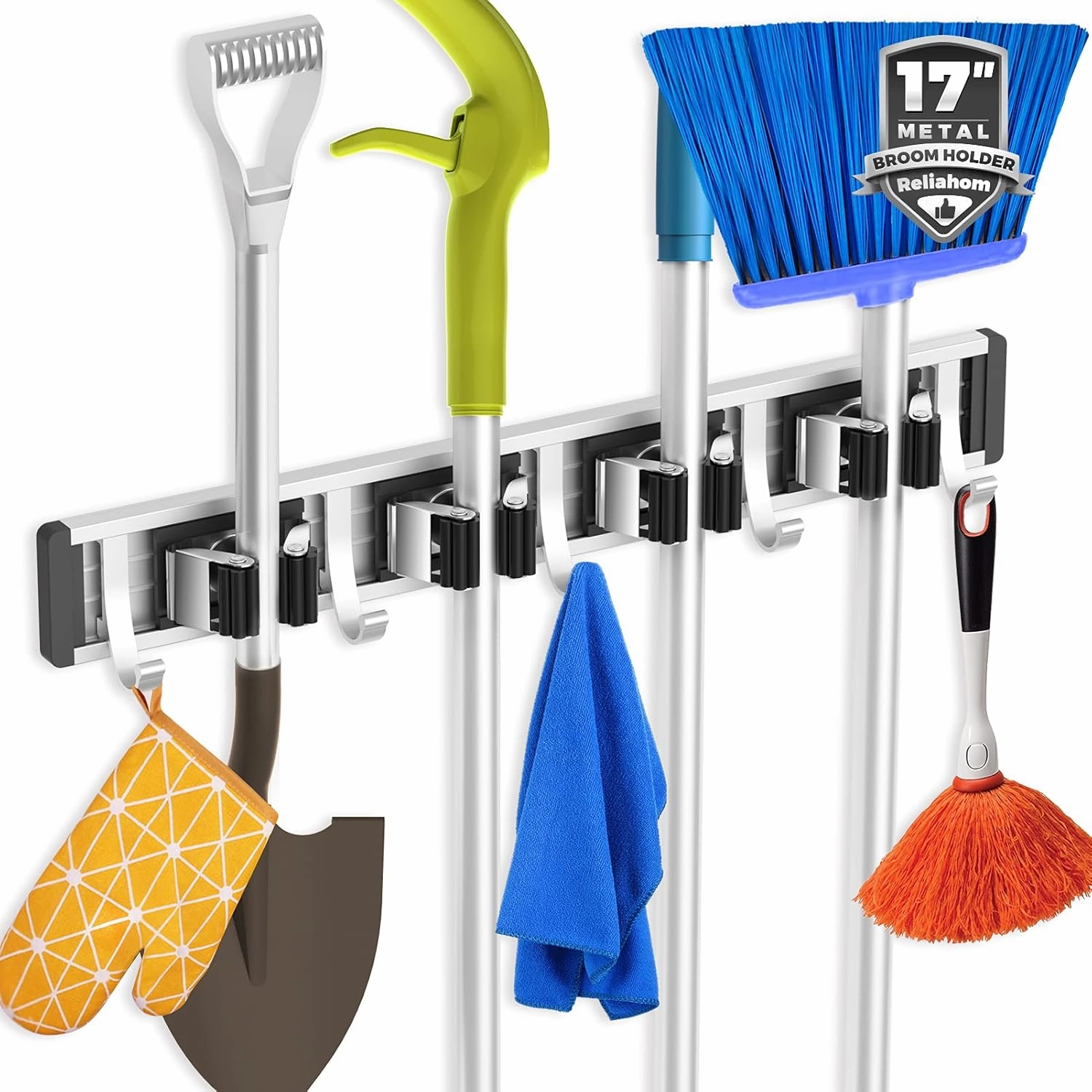 Broom Holder Wall Mount Mop and Broom Hanger Wall Mounted Garage Storage Rack Kitchen Garden Tool Organizer (4 Racks with 5 Hooks, Black) speaker wall mount,audio bracket,AV wall mounting,