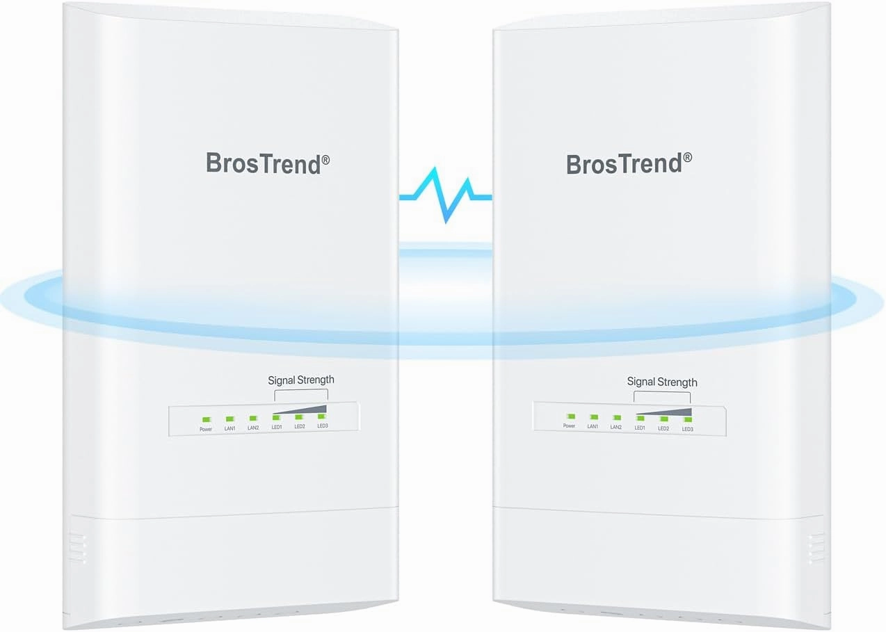 BrosTrend 5KM WiFi Bridge w/ 2X Gigabit Ports, 5GHz 867Mbps Wireless Bridge Outdoor PtP PtMP, Long Range Point to Point Plug & Play, Standard 802.3af PoE & w/Passive PoE Injector, for Garage Building wireless audio bridge,Bluetooth transmitter,WiFi