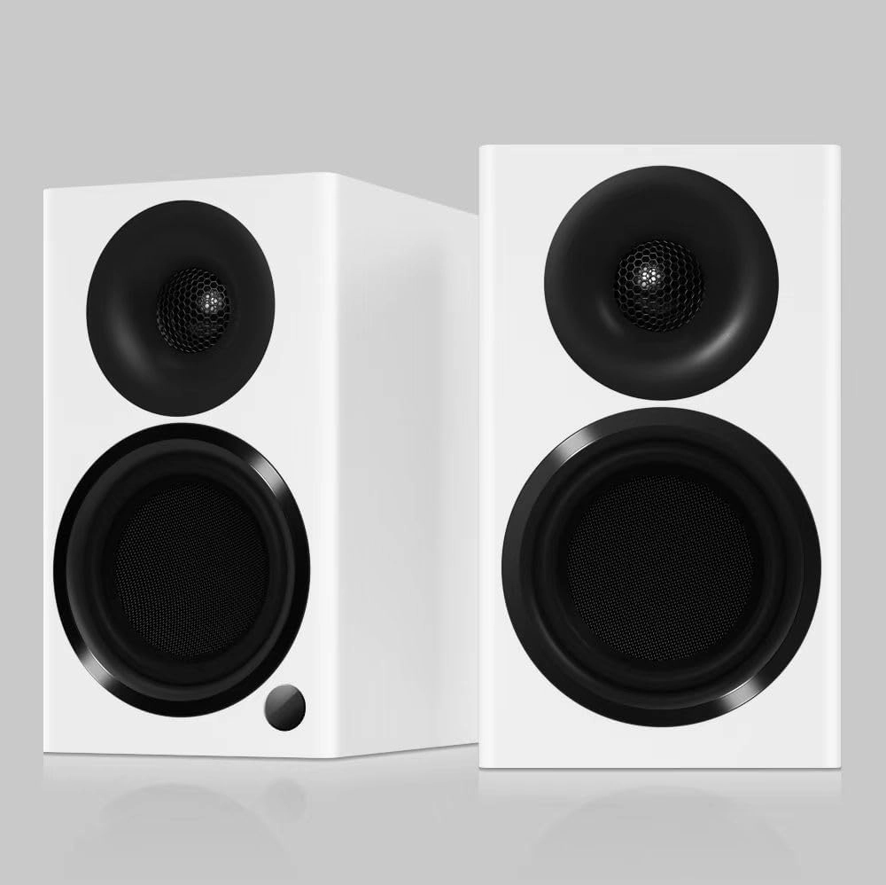 BS4 Active Bookshelf Speakers, White bookshelf speakers,compact stereo speakers,hi-fi shelf speakers,