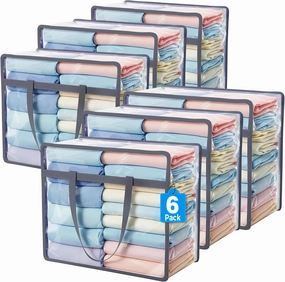 Budding Joy 6 Pack Clear Zippered Storage Bags for Clothes,40L Closet Organizers and Storage Containers Vinyl Moving Bag for Bedding, Linen, Blankets, Comforters, Clothing & Toys, Grey vinyl storage,record holder,LP organizer,