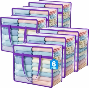 Budding Joy 6 Pack Clear Zippered Storage Bags for Clothes,40L Closet Organizers and Storage Containers Vinyl Moving Bag for Bedding, Linen, Blankets, Comforters, Clothing & Toys vinyl storage,record holder,LP organizer,