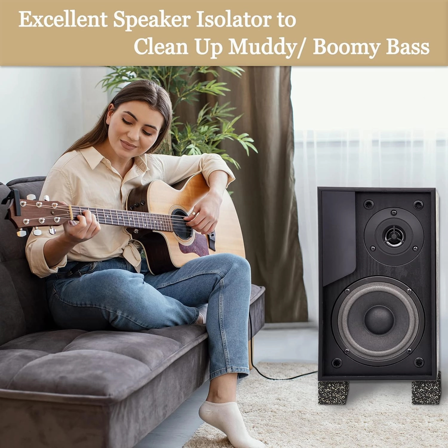 BXI Subwoofer Isolation Pad - 4 Pcs 2 X 2 X 2 Inches Bass Reduction Floorstanding Speakers Mat Riser - Thick Large Rubber Cork Anti Vibration Pads for Heavy Machine Equipment Studio Monitor Stands
