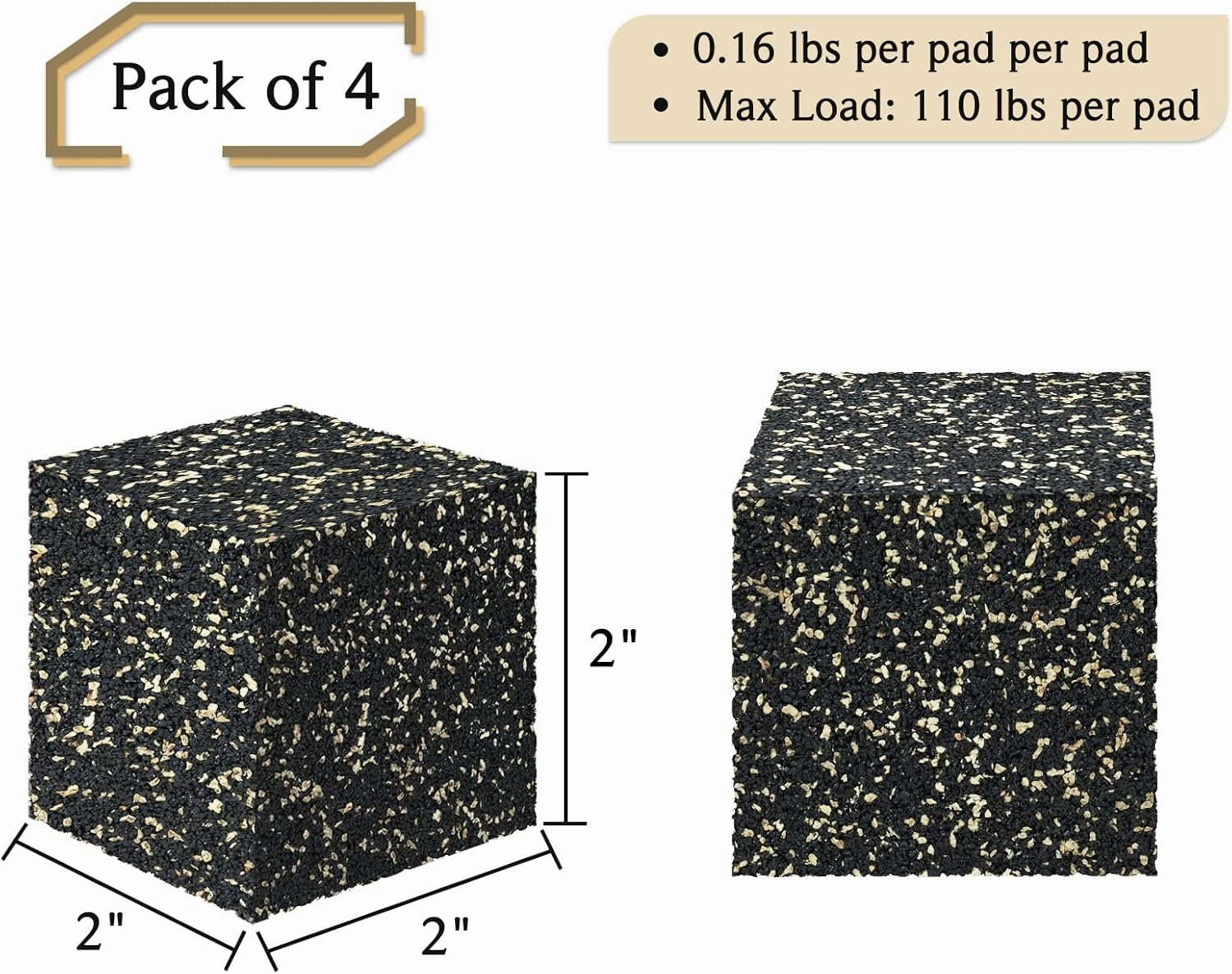 BXI Subwoofer Isolation Pad - 4 Pcs 2 X 2 X 2 Inches Bass Reduction Floorstanding Speakers Mat Riser - Thick Large Rubber Cork Anti Vibration Pads for Heavy Machine Equipment Studio Monitor Stands