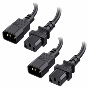Cable Matters 2-Pack Computer to PDU Power Extension Cord - 6ft, IEC C14 to IEC C13 PDU Power Cord, 10A, 18AWG, Black power cord,hi-fi power cable,AC power lead,