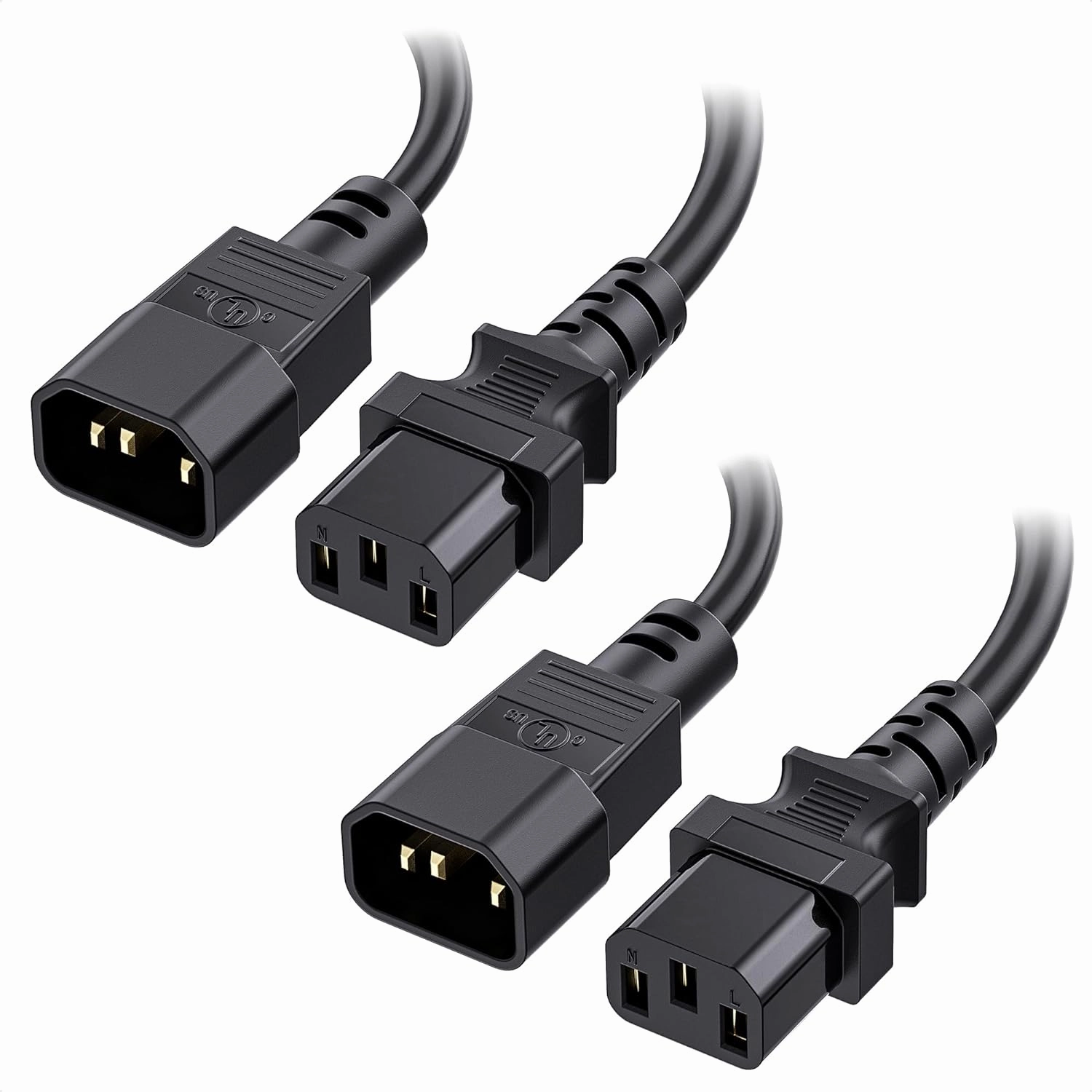 Cable Matters 2-Pack Computer to PDU Power Extension Cord - 6ft, IEC C14 to IEC C13 PDU Power Cord, 10A, 18AWG, Black power cord,hi-fi power cable,AC power lead,