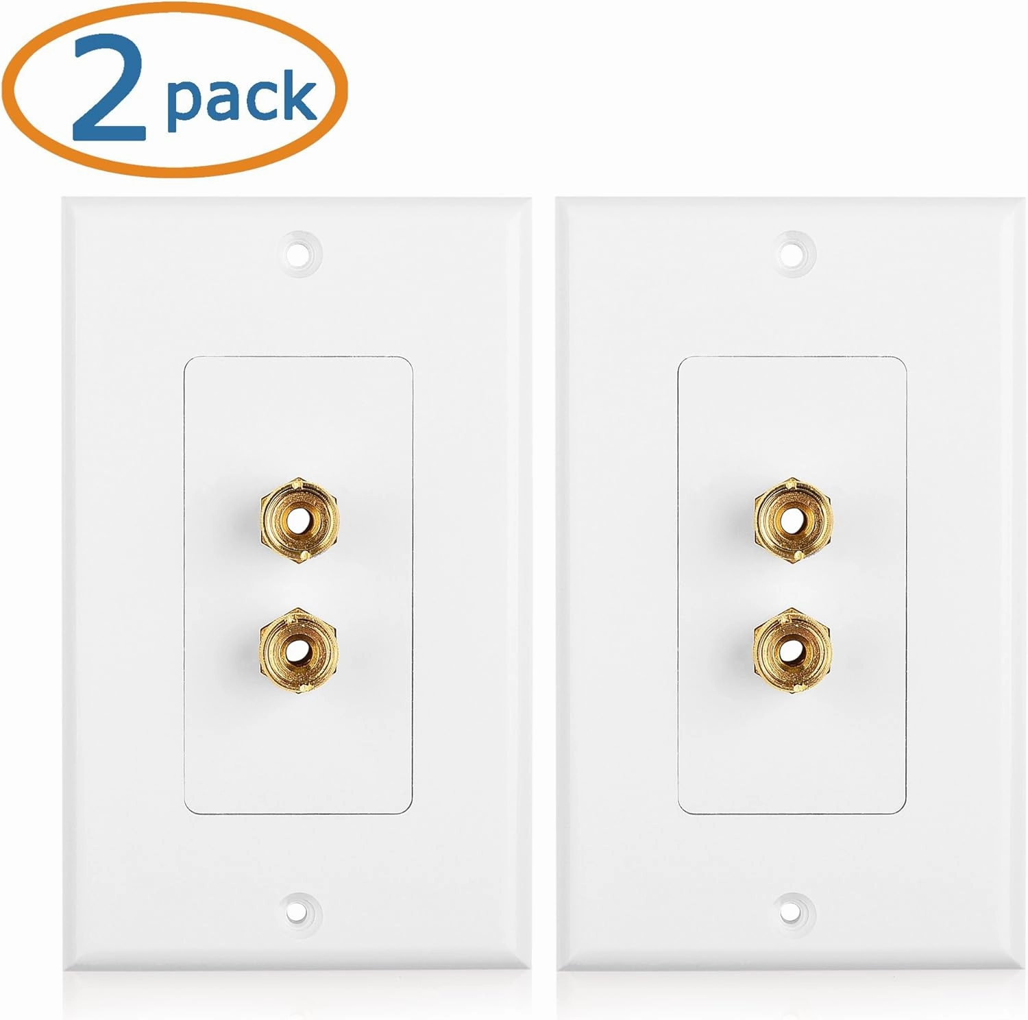 Cable Matters 2-Pack Speaker Wire Wall Plate, Gold Plated Speaker Wall Plate with Banana Plug Binding Post for 1 Speaker, White