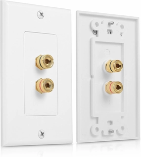 Cable Matters 2-Pack Speaker Wire Wall Plate, Gold Plated Speaker Wall Plate with Banana Plug Binding Post for 1 Speaker, White speaker cable,audio wire,hi-fi speaker cord,