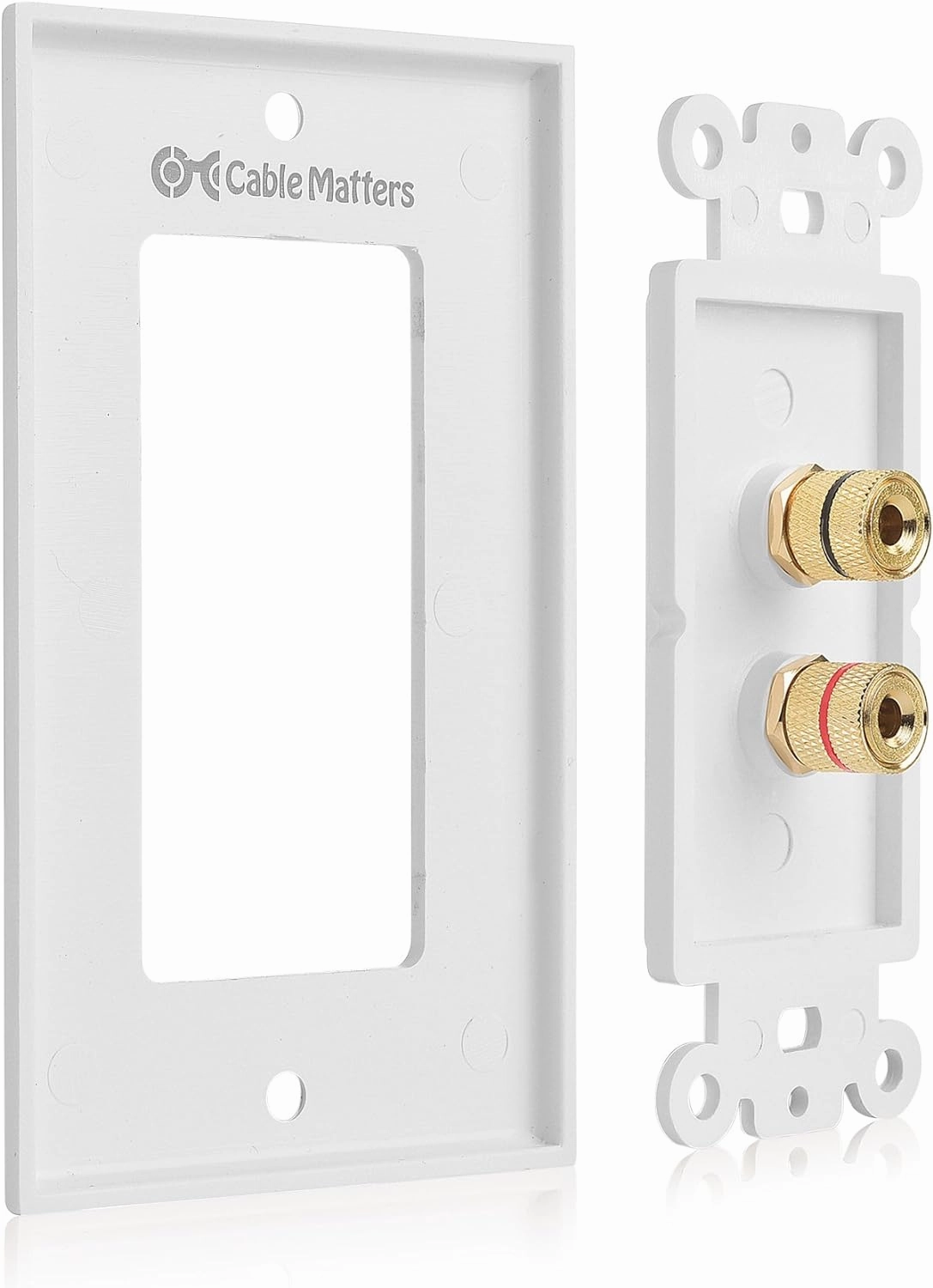 Cable Matters 2-Pack Speaker Wire Wall Plate, Gold Plated Speaker Wall Plate with Banana Plug Binding Post for 1 Speaker, White