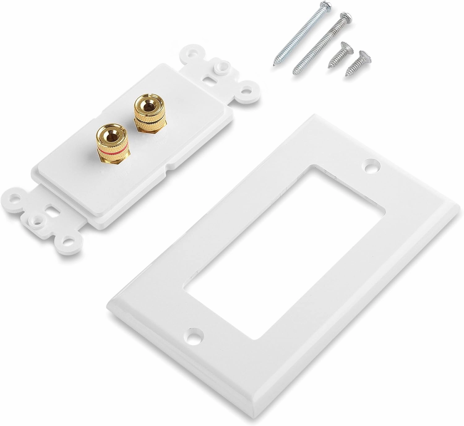 Cable Matters 2-Pack Speaker Wire Wall Plate, Gold Plated Speaker Wall Plate with Banana Plug Binding Post for 1 Speaker, White