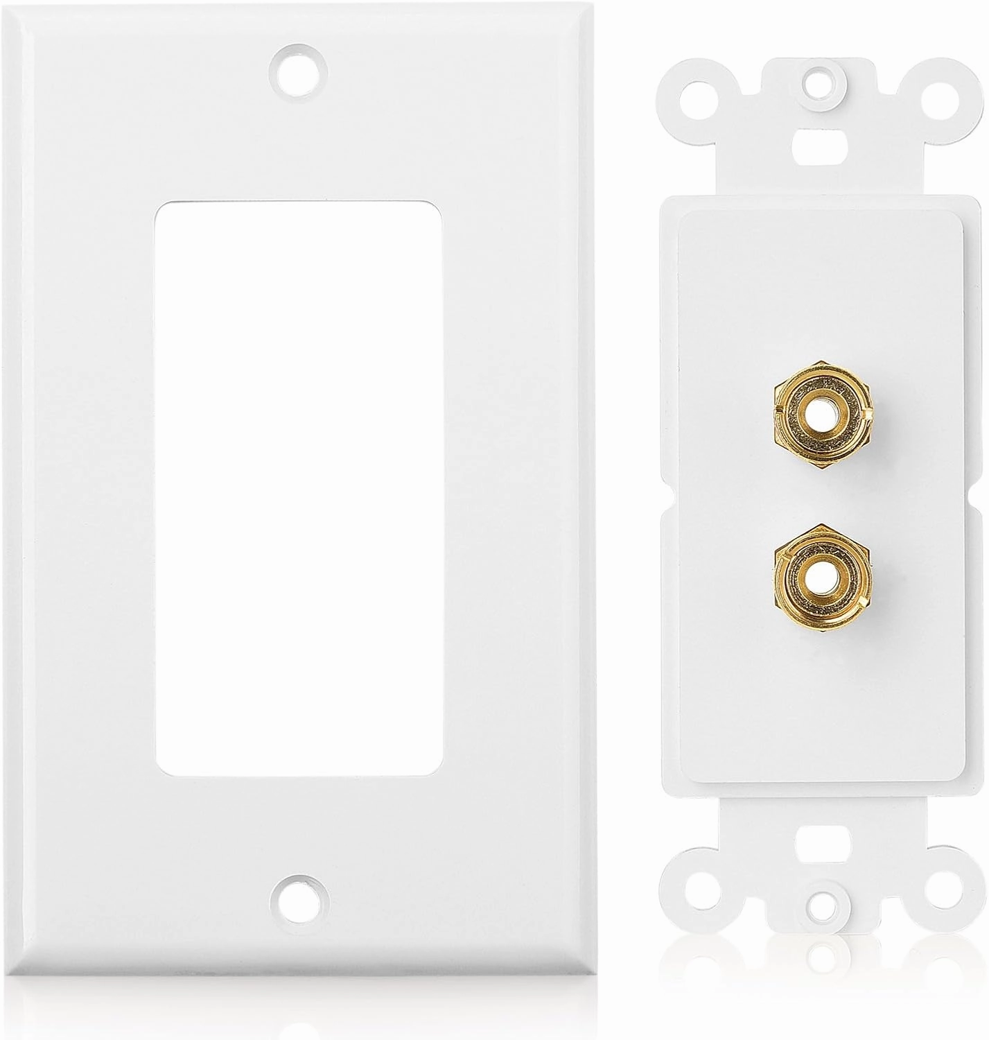Cable Matters 2-Pack Speaker Wire Wall Plate, Gold Plated Speaker Wall Plate with Banana Plug Binding Post for 1 Speaker, White