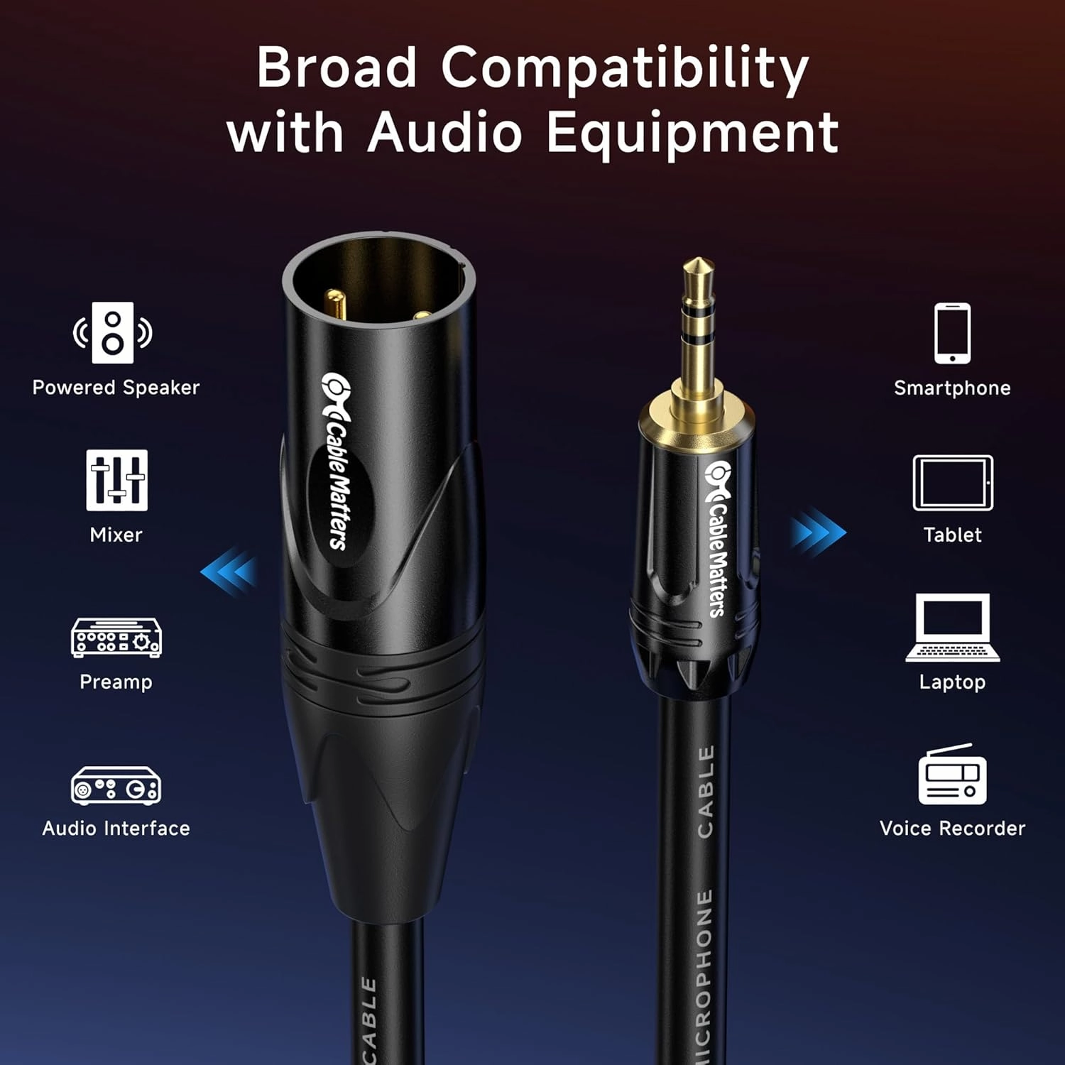 Cable Matters 3.5mm to XLR Cable - 10ft, Male to Male XLR to 1/8 Inch Cable, Compatible with iPod, MP3 Player, Laptop, Voice Recorder, and More, Black  Not for Microphone Use