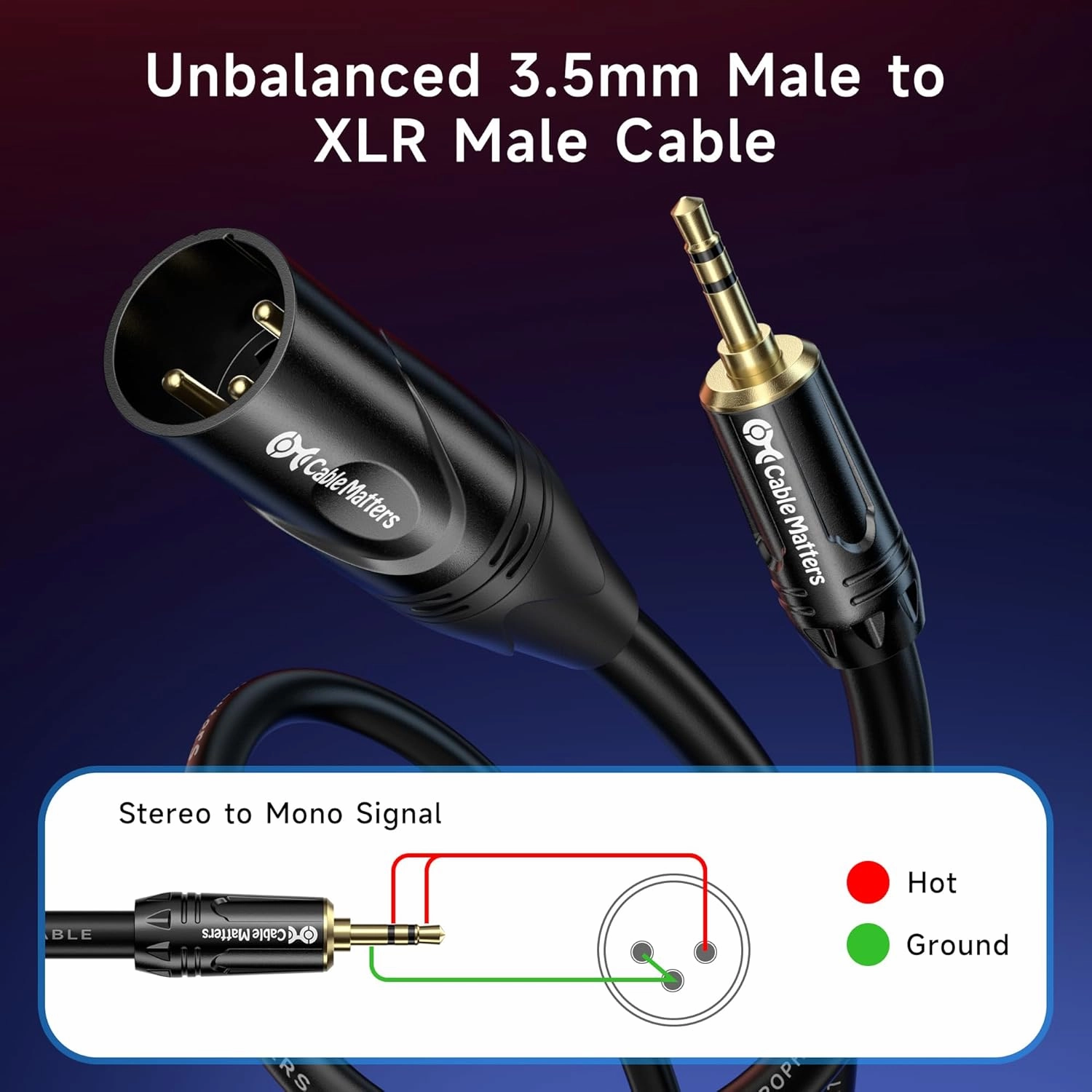 Cable Matters 3.5mm to XLR Cable - 10ft, Male to Male XLR to 1/8 Inch Cable, Compatible with iPod, MP3 Player, Laptop, Voice Recorder, and More, Black  Not for Microphone Use