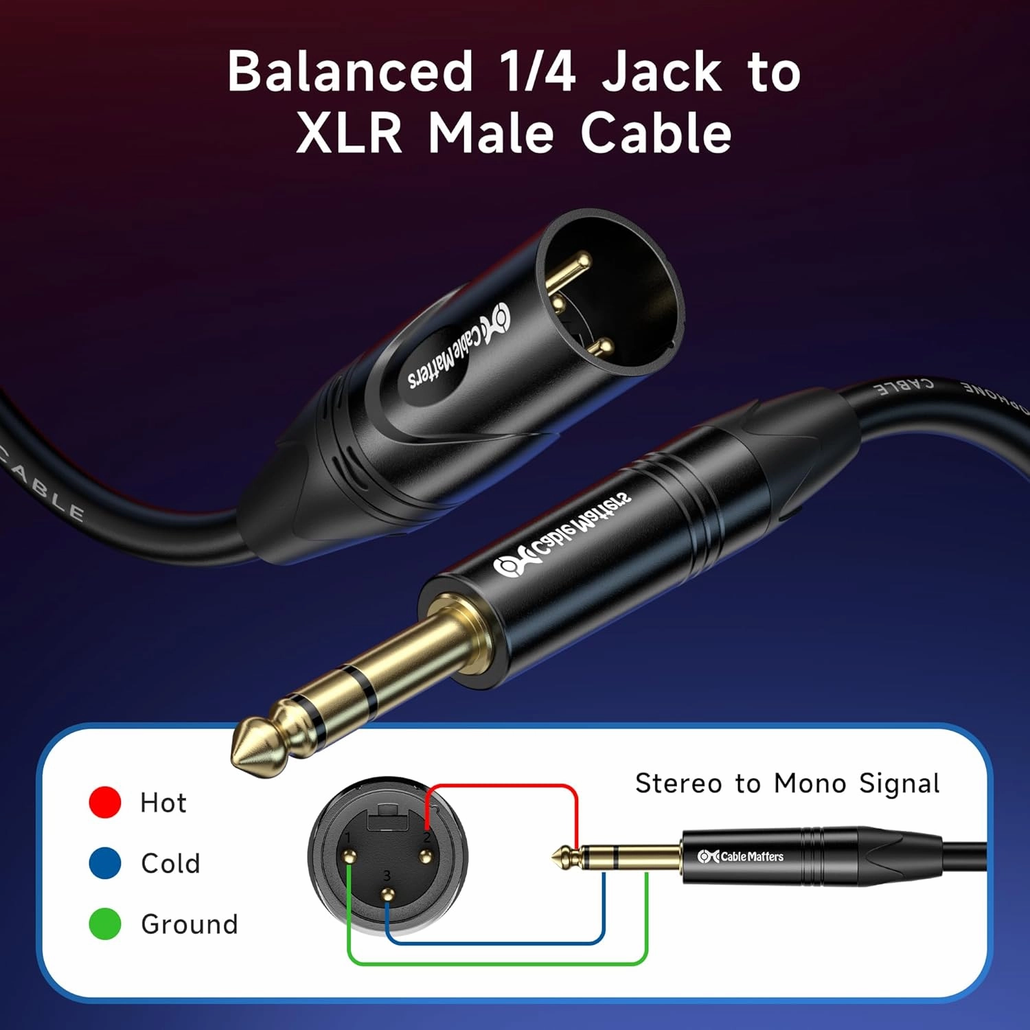 Cable Matters 6.35mm (1/4 Inch) Long TRS to XLR Cable - 50ft, Male to Male XLR to TRS Cable, Black  Not for Microphone Use