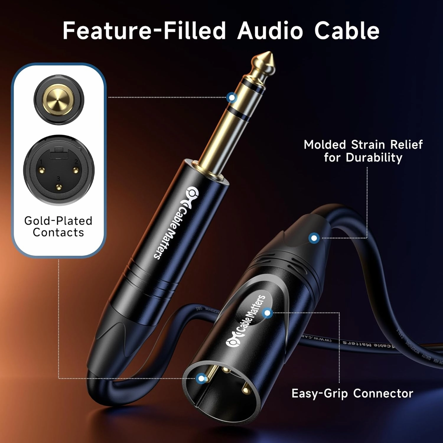 Cable Matters 6.35mm (1/4 Inch) Long TRS to XLR Cable - 50ft, Male to Male XLR to TRS Cable, Black  Not for Microphone Use