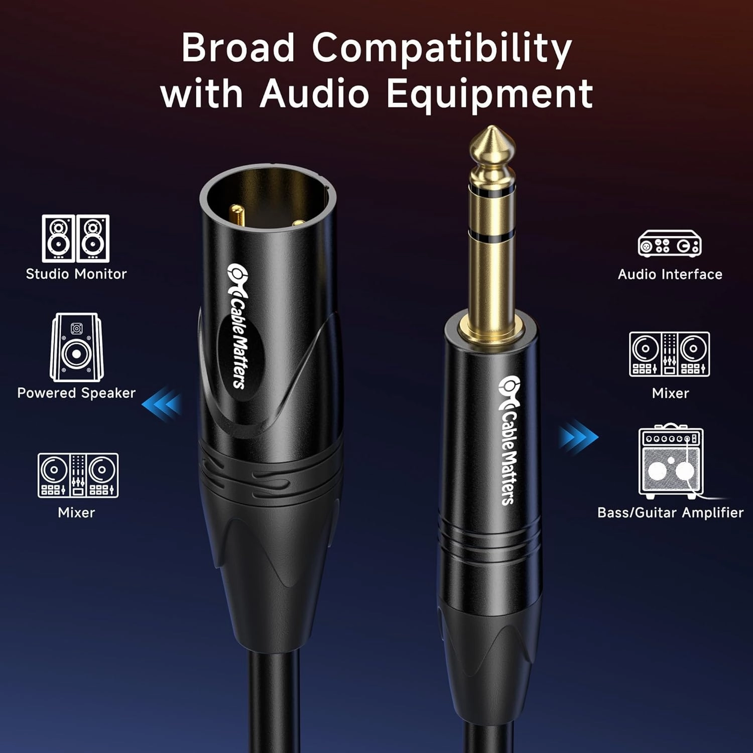 Cable Matters 6.35mm (1/4 Inch) Long TRS to XLR Cable - 50ft, Male to Male XLR to TRS Cable, Black  Not for Microphone Use