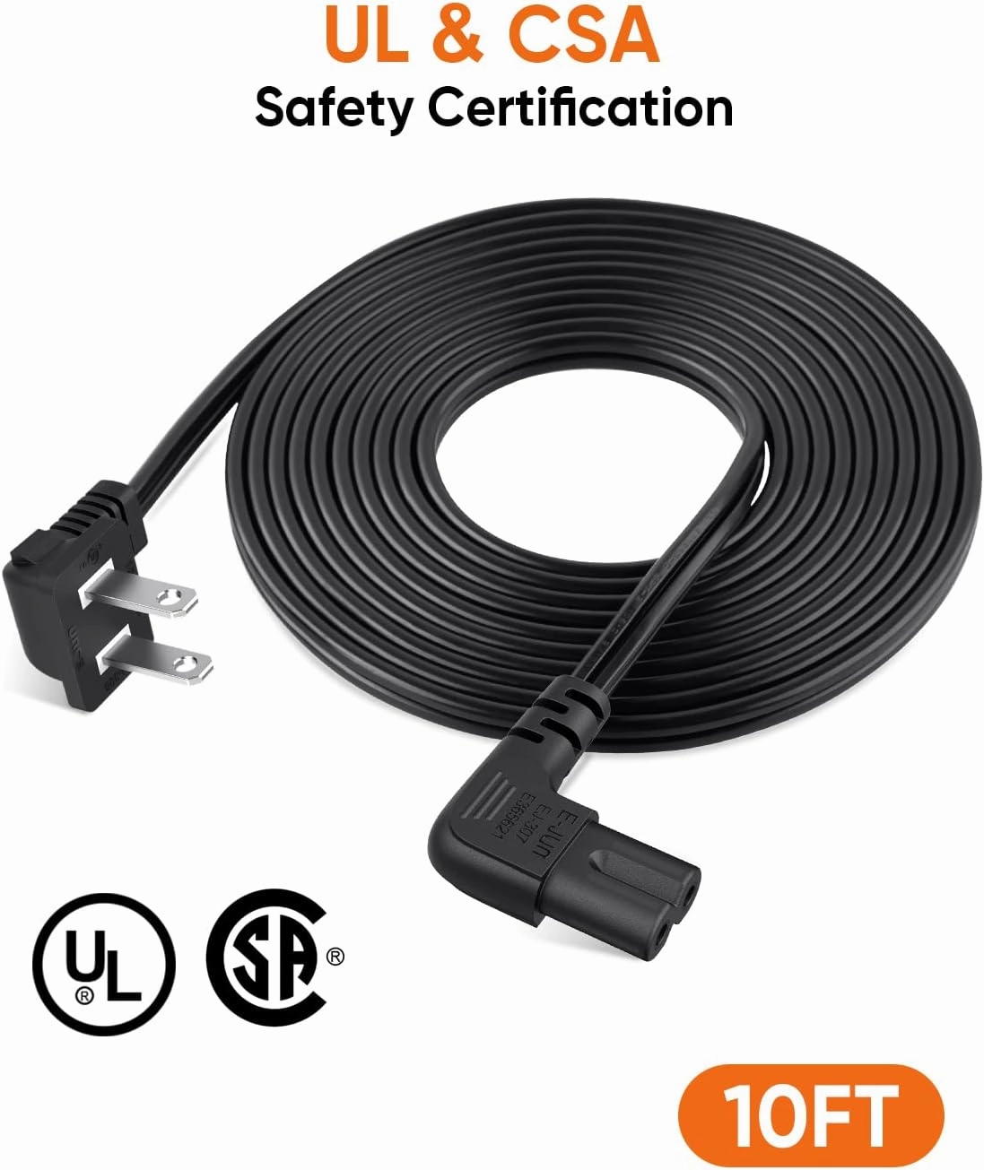 CableCreation 10 Feet 18 AWG Angled 2-Slot Non-Polarized Angle Power Cord for Samsung TV LG TCL Replacement (IEC320 C7 to Nema 1-15P), 3M