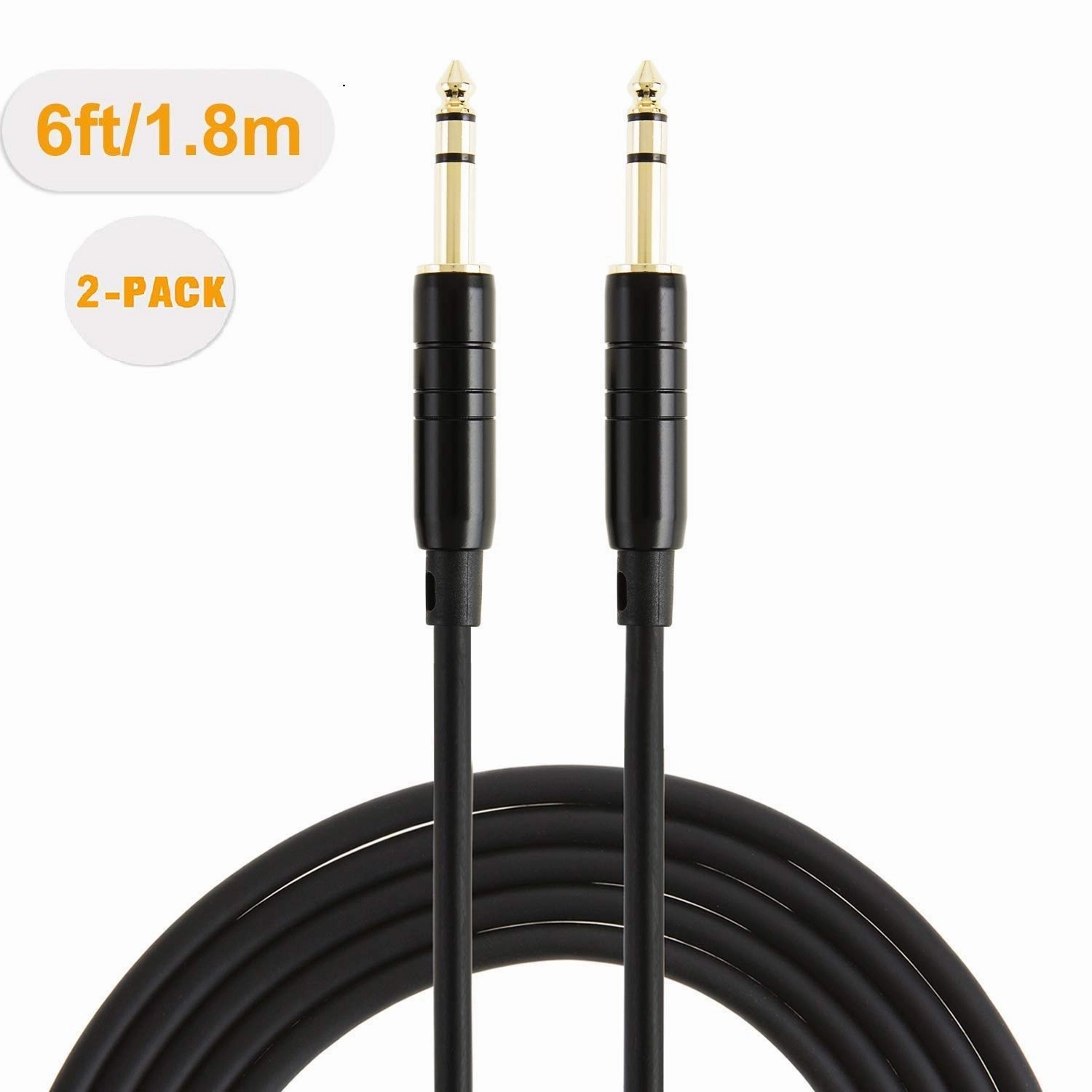 CableCreation 1/4 TRS Cable, [2-Pack 6FT] 1/4 Inch to 1/4 Inch 6.35mm Balanced Stereo Audio Cable for Studio Monitors,Mixer,Yamaha Speaker/Receiver,Black