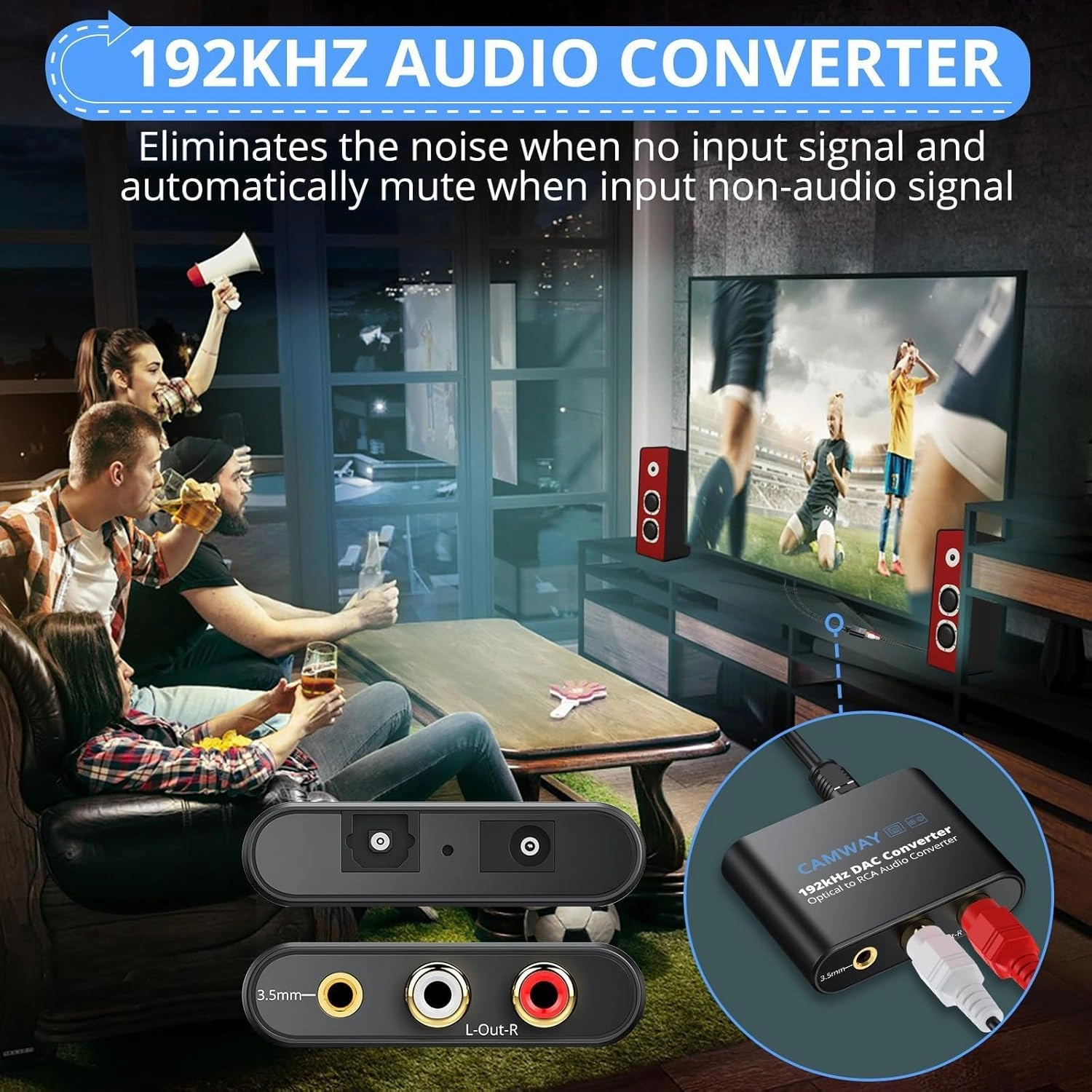 CAMWAY Digital to Analog Converter,192kHz DAC Converter SPDIF/Toslink/Optical to RCA,Optical to 3.5mm Audio Adapter(Not for RCA/3.5mm to Optical)